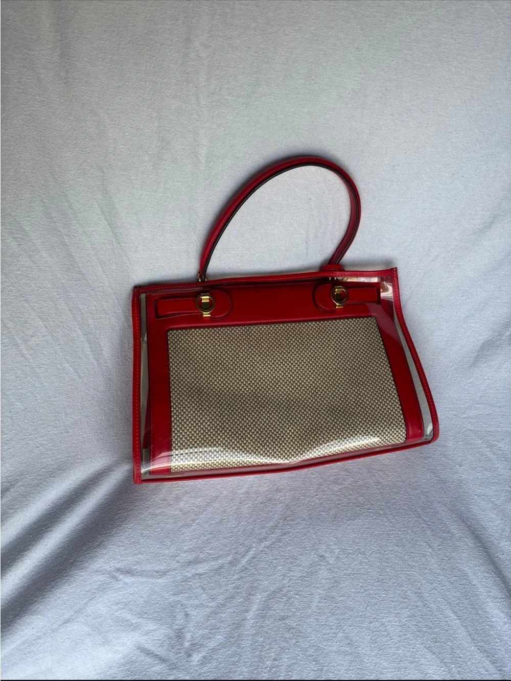 Tory Burch Black Trim Natural Woven Top-Handle Satchel